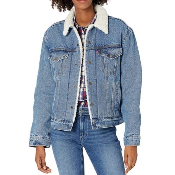 Levi's Jackets & Blazers - NWT Levi's Jacket Denim Ex-Boyfriend Trucker Sherpa Doin' Fine Women's Size L